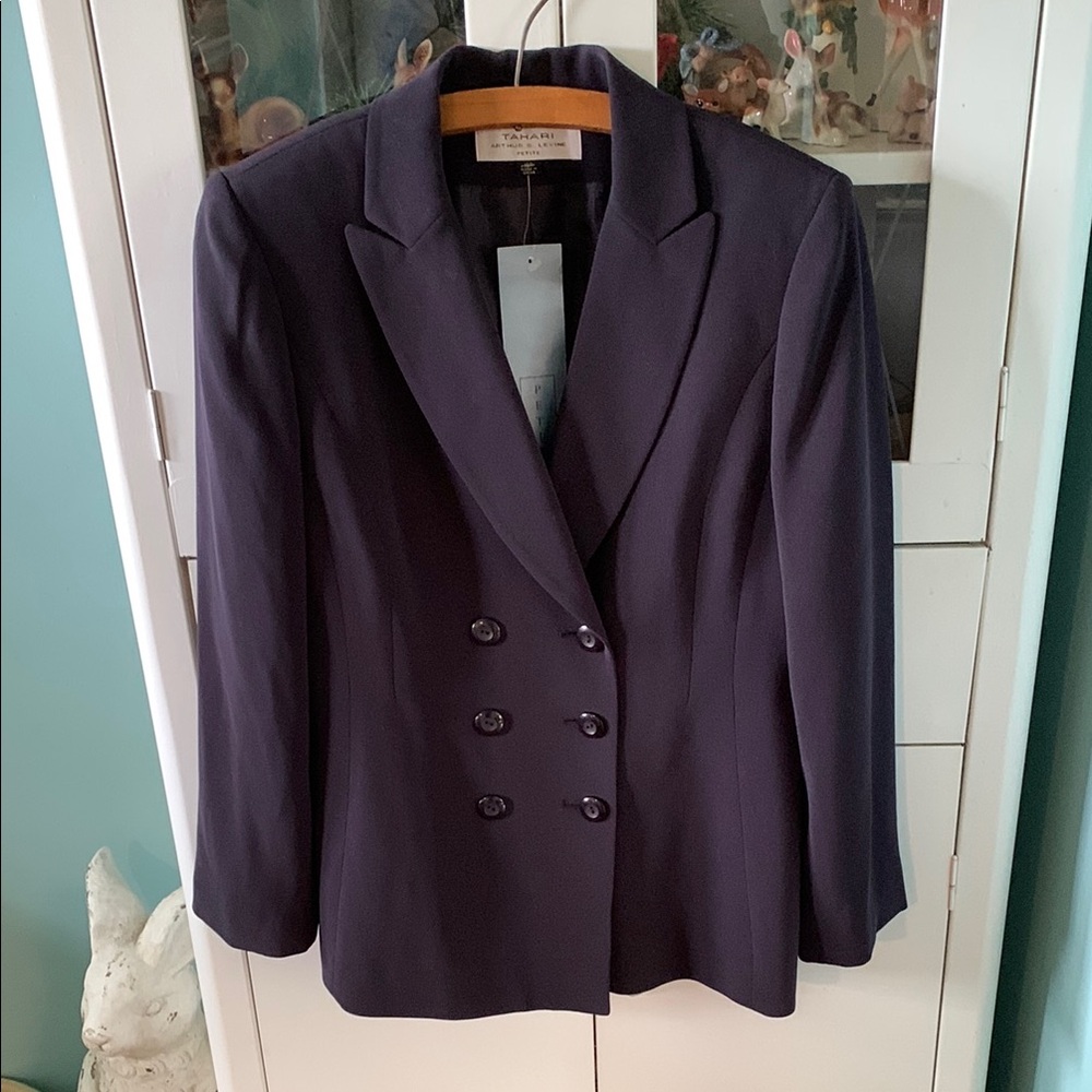Tahari Arthur S. Levine sz 10P Double-Breasted Navy Blazer nwt